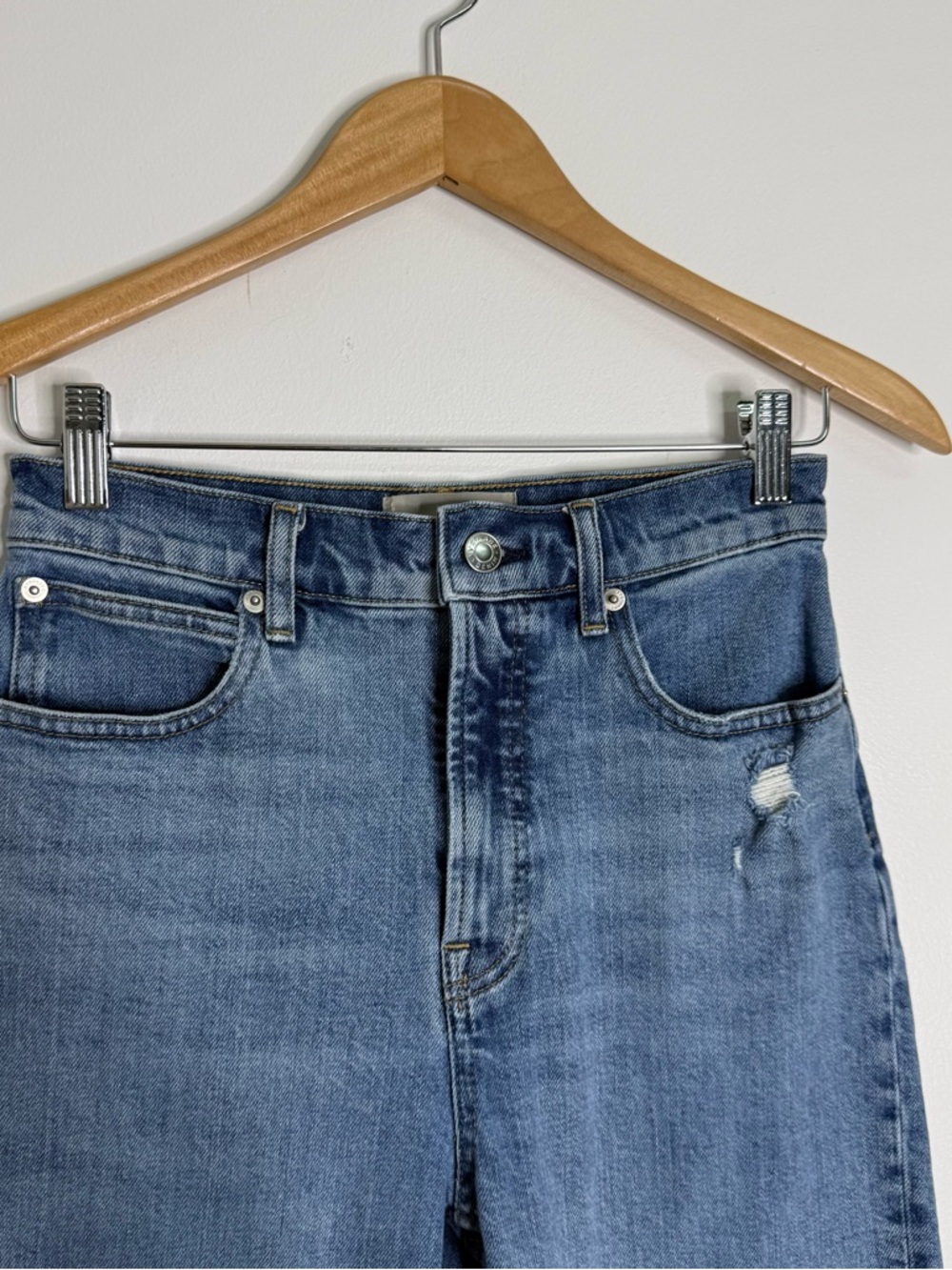 Everlane The Way-High Jean Size 25 High Rise Wide Leg Raw Hem Blue Denim - Picture 8 of 9